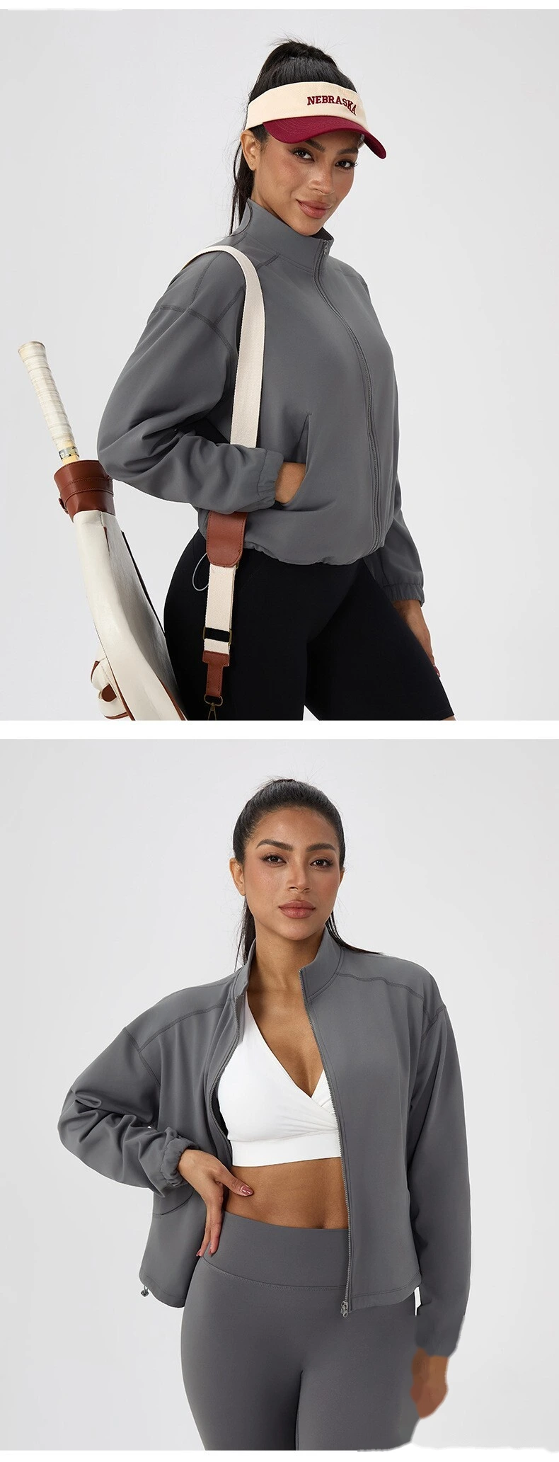 Custom Women's Winter Fleece Yoga Jacket | Stand Collar Zipper, Warm, for Outdoor Running & Fitness detail