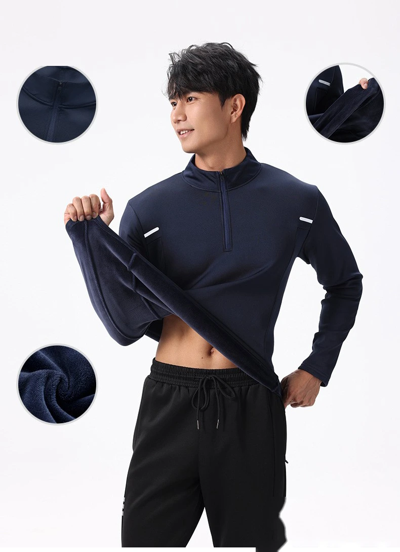 Customized men's spring and autumn sportswear fitness fishing running collar half zipper sports long sleeve T-shirt detail