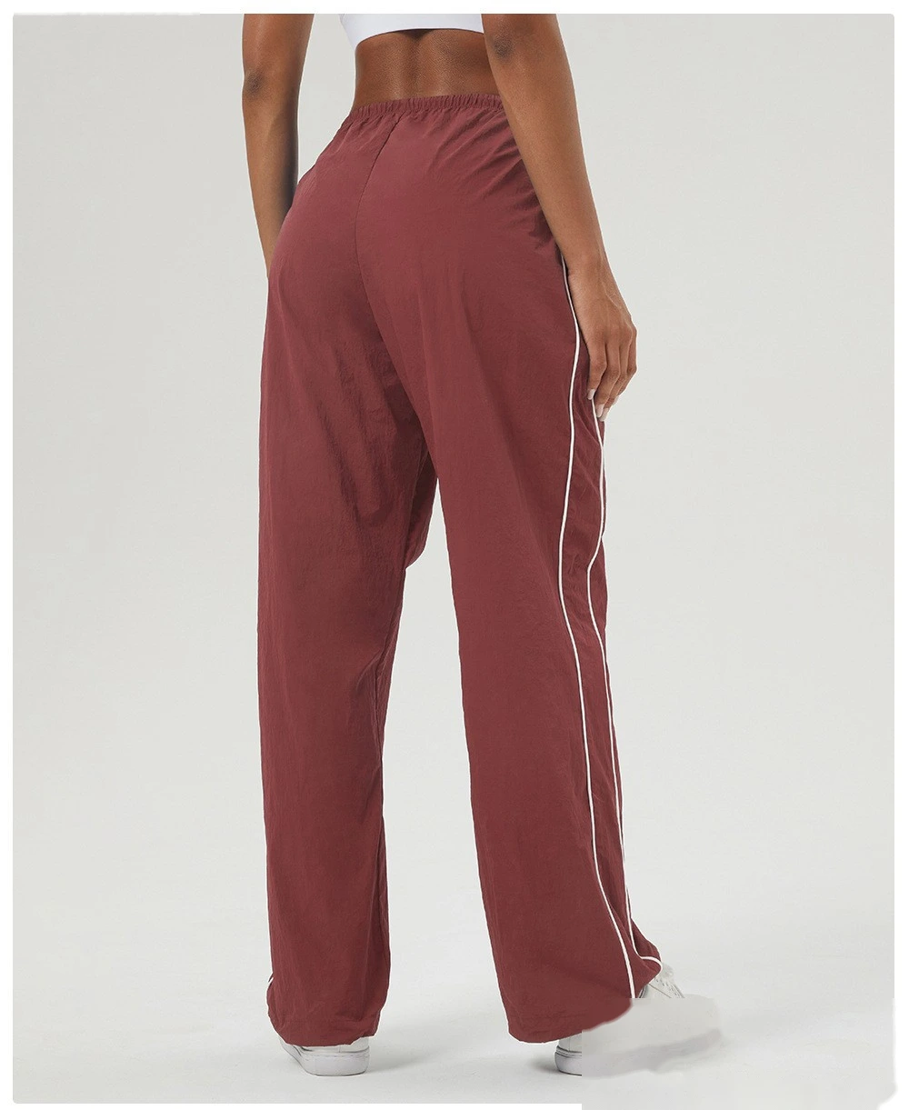Custom contrast casual overalls drawstring pocket sports pants loose straight pants fitness pants detail