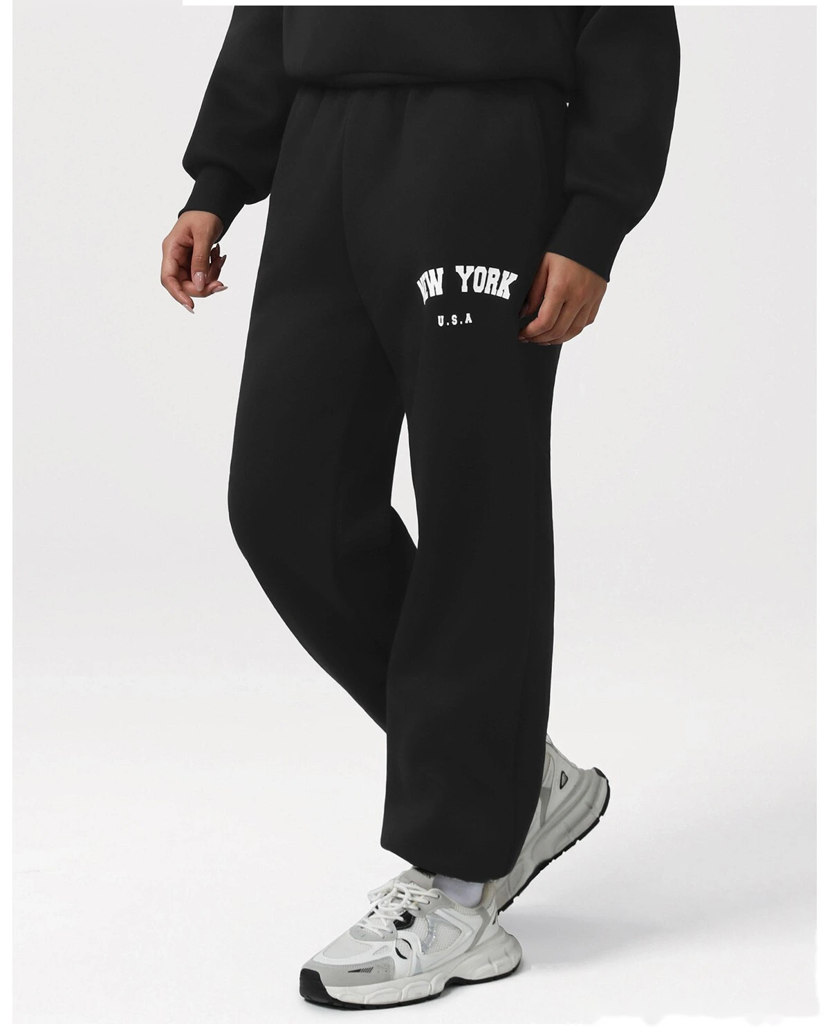Custom Autumn-Winter Fleece Warm Sweatshirt Set with Cuffed Athletic Jogger Pants & Letter Print detail