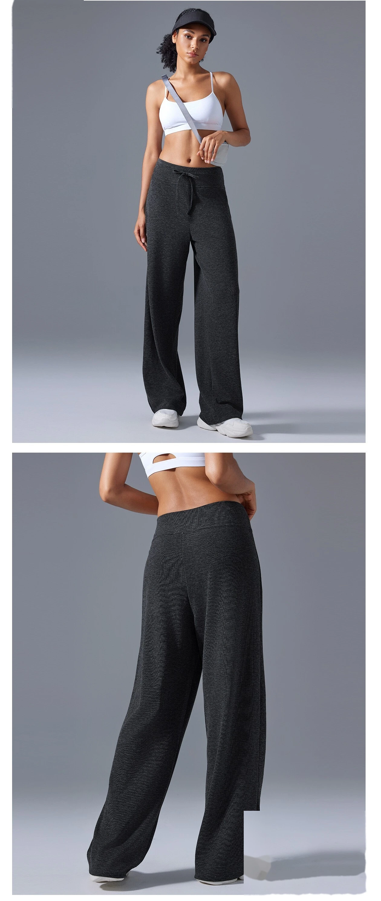 Custom-made loose wide-leg sweatpants women's high waist drawstring slim fitness Pilates yoga pants detail