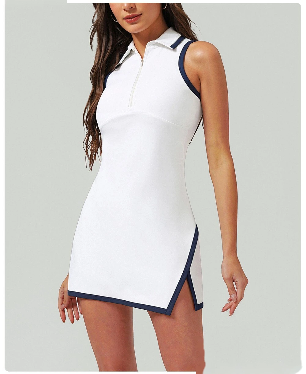Custom color matching semi-zipper sports one-piece skirt quick-drying sun-proof tennis one-piece skirt detail