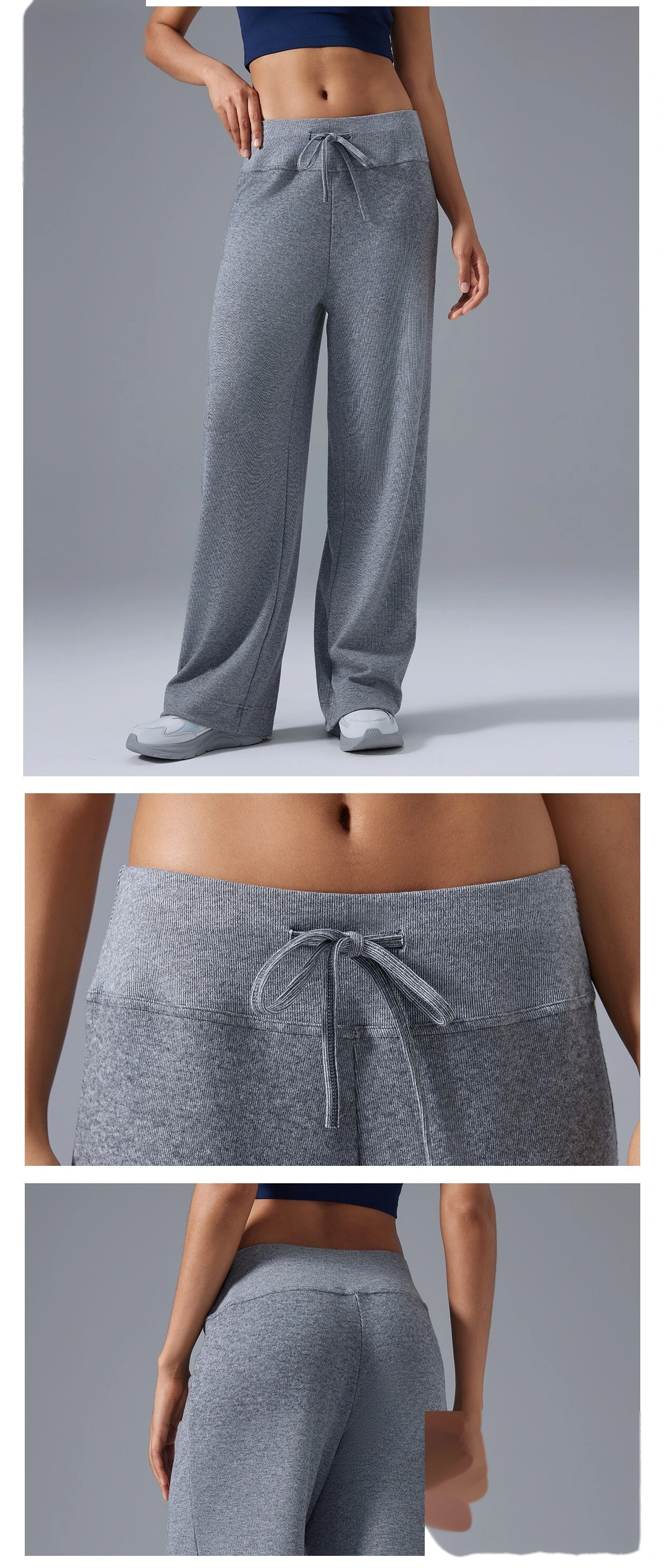 Custom-made loose wide-leg sweatpants women's high waist drawstring slim fitness Pilates yoga pants detail