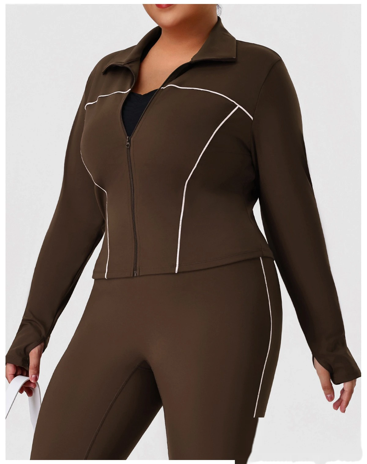 Custom Plus Size Slim Yoga Suit - Winter Outdoor Running Workout Jacket & Activewear Set detail