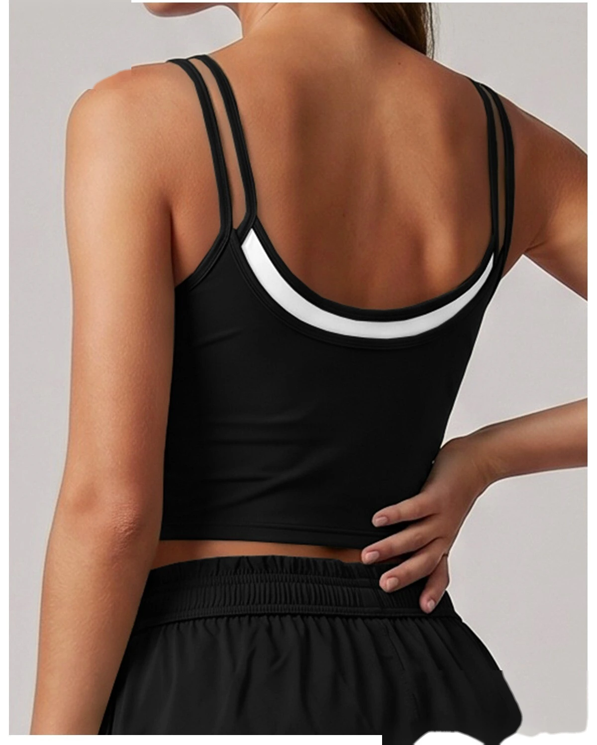 Women U Shape Beauty Back Sleeveless Vest, Padded Sports Top + Yoga Pants Set, Stretch Fitness Outfit for Gym detail