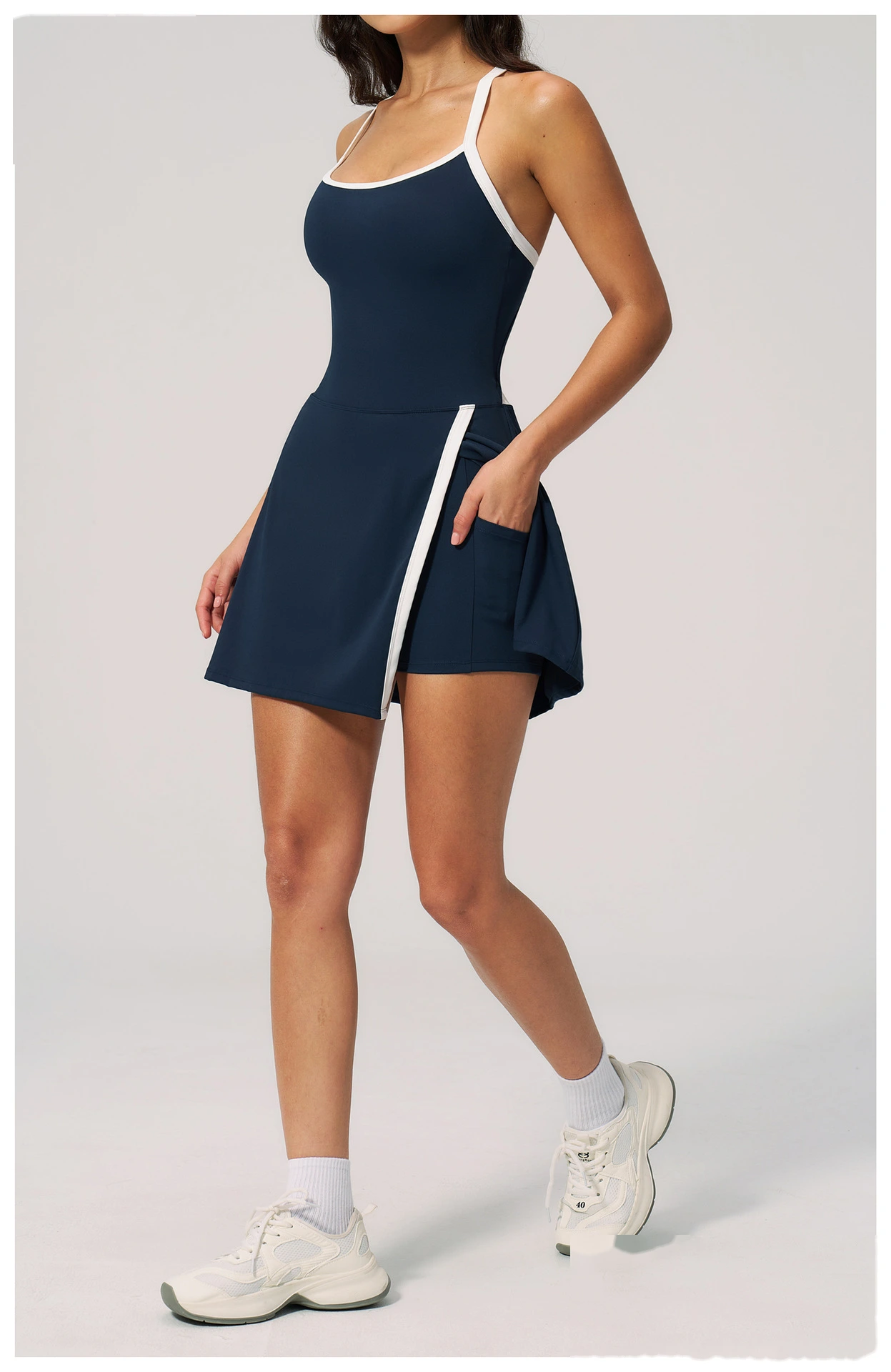 Women's Short Quick Dry Yoga Dress, Hollow Out Design, Naked Feel Slim Breathable Sports Fitness Dress detail