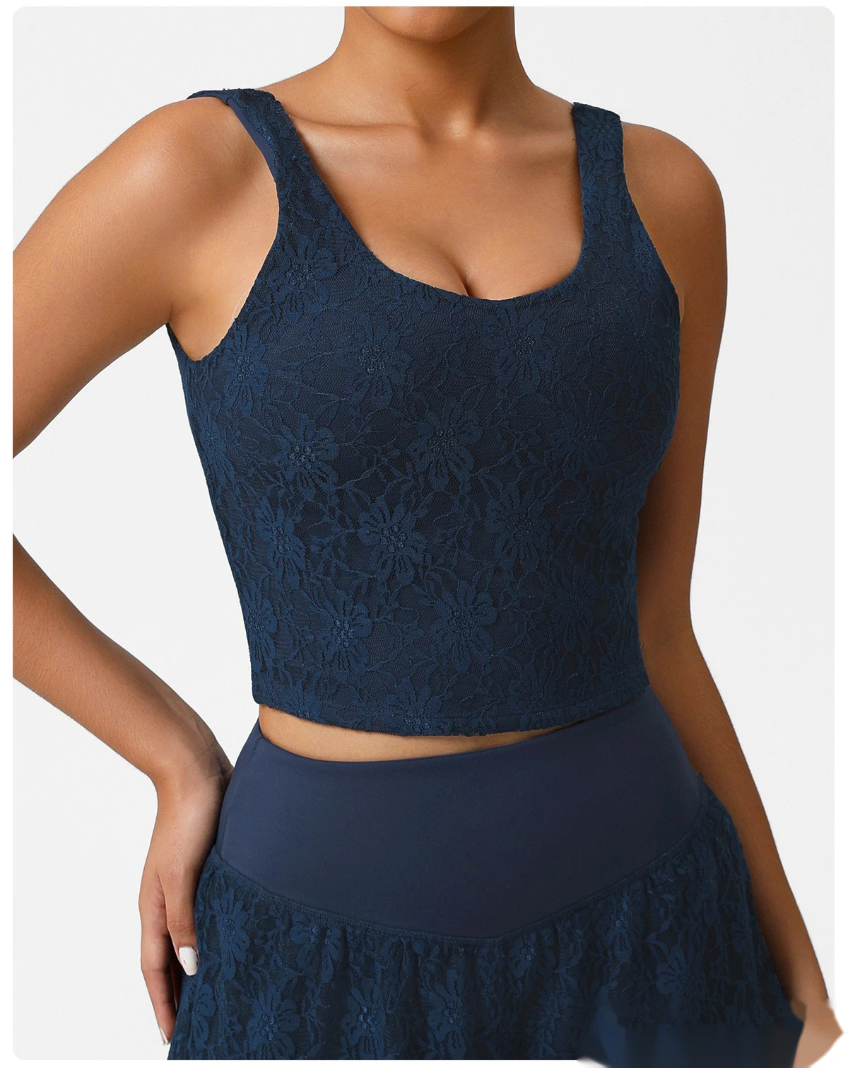 Custom-made nude sexy lace sleeveless sports shirt new dance training fitness camisole women detail