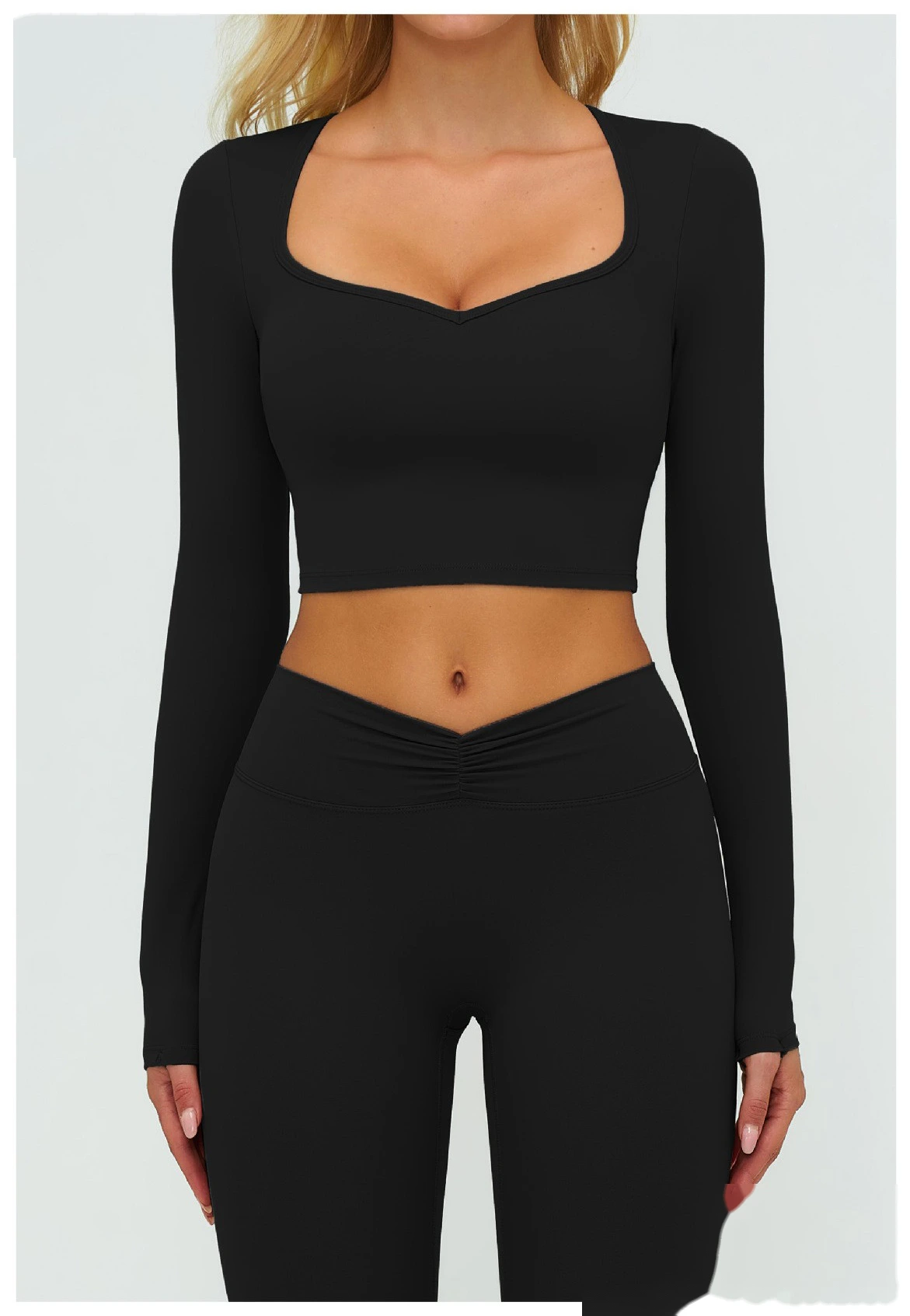 Women's High-Elastic Yoga Shirt - Customizable Slim-Fit Long Sleeve Workout Top for Running, Fitness & Casual Outings detail