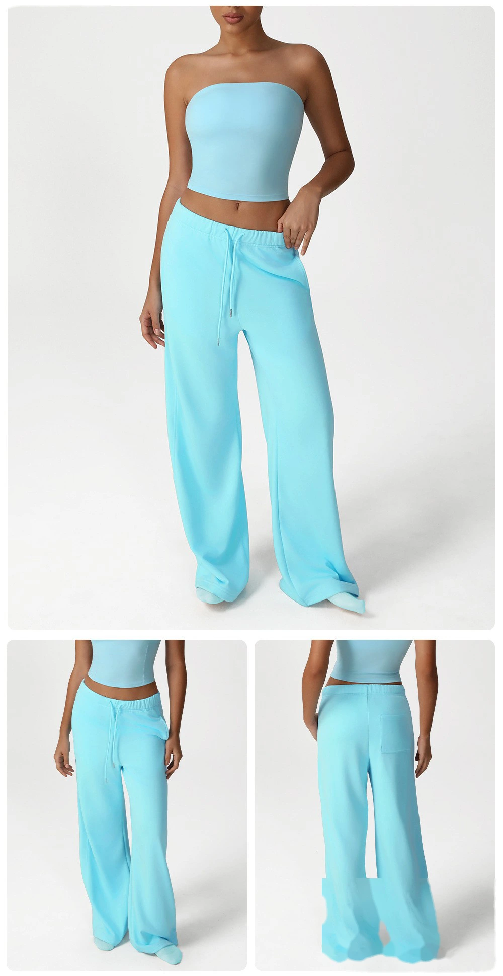 Custom leisure sweatpants loose pocket straight wide-leg pants dance training yoga pants running fitness pants detail