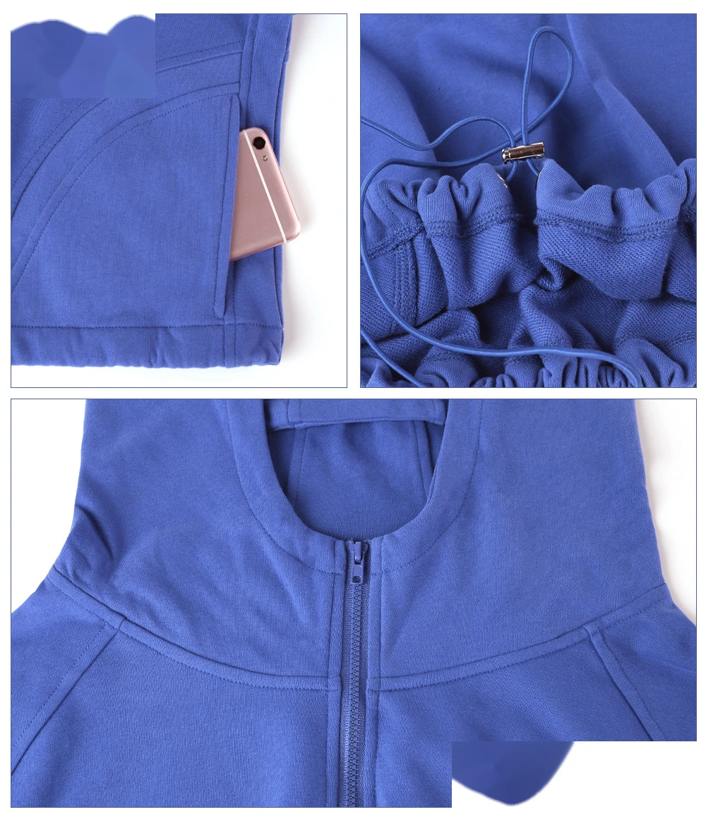 Custom hooded zipper loose yoga fitness jacket women's outdoor running coat long sleeve sweater detail