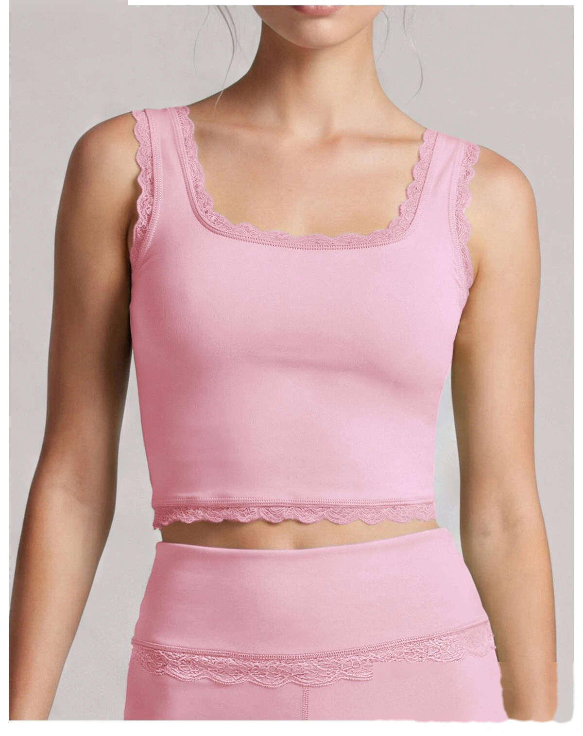 Women Summer Lace Trim Workout Top, Stretch Anti-Sagging Athletic Cami, Breathable Gym Vest for Daily Exercise detail