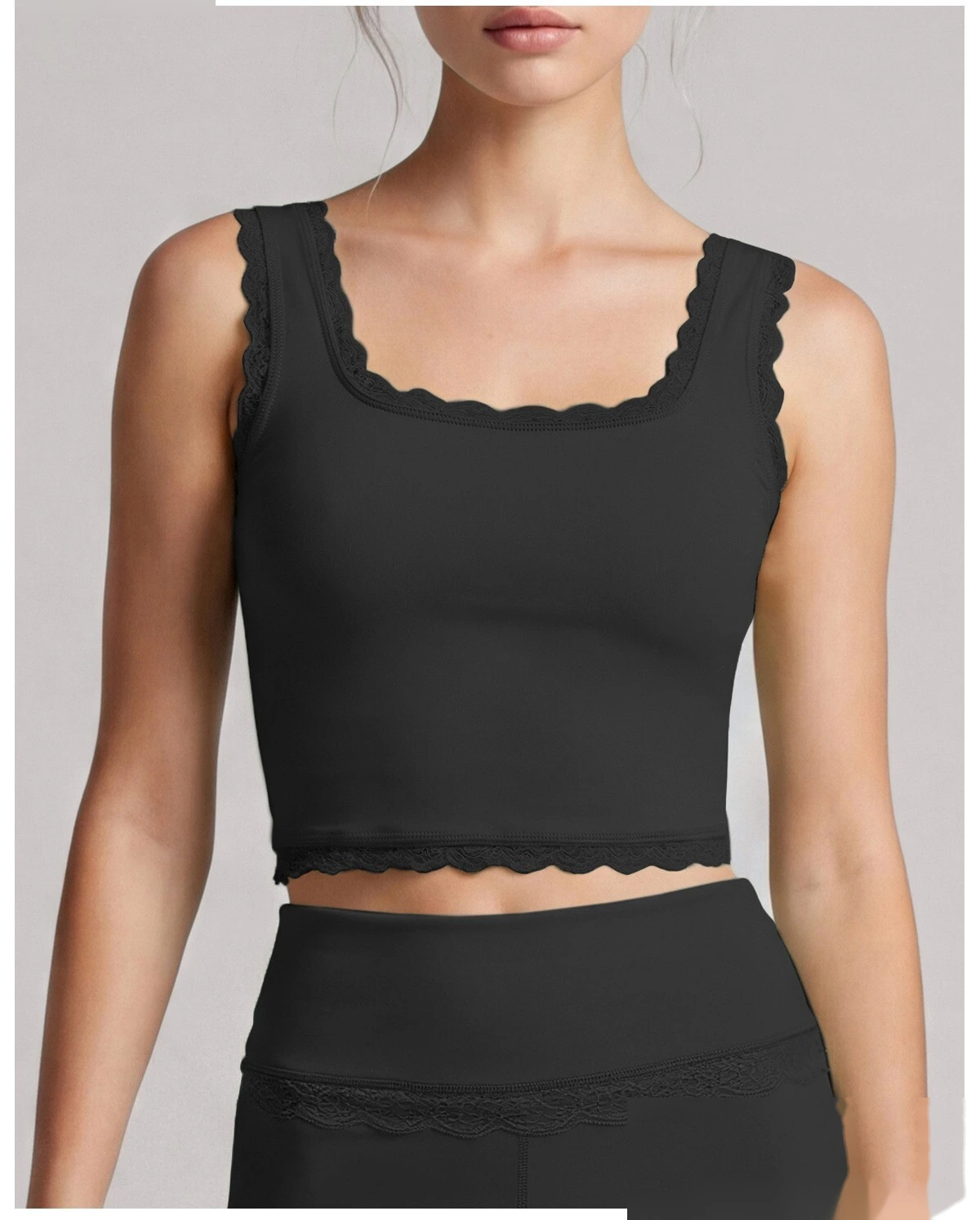 Women Summer Lace Trim Workout Top, Stretch Anti-Sagging Athletic Cami, Breathable Gym Vest for Daily Exercise detail