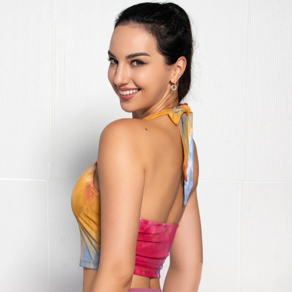 Womens halter sports bras printed sexy backless workout tops detail