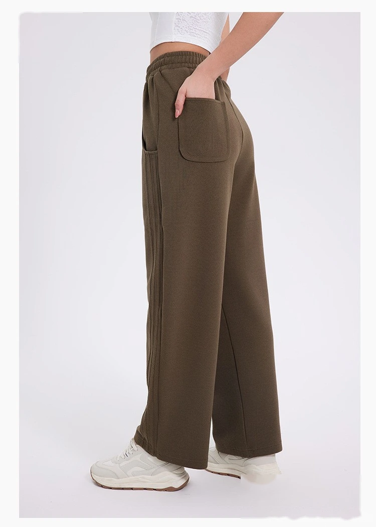 Custom autumn and winter sports pants women's classic three-bar padded high waist casual straight pants detail