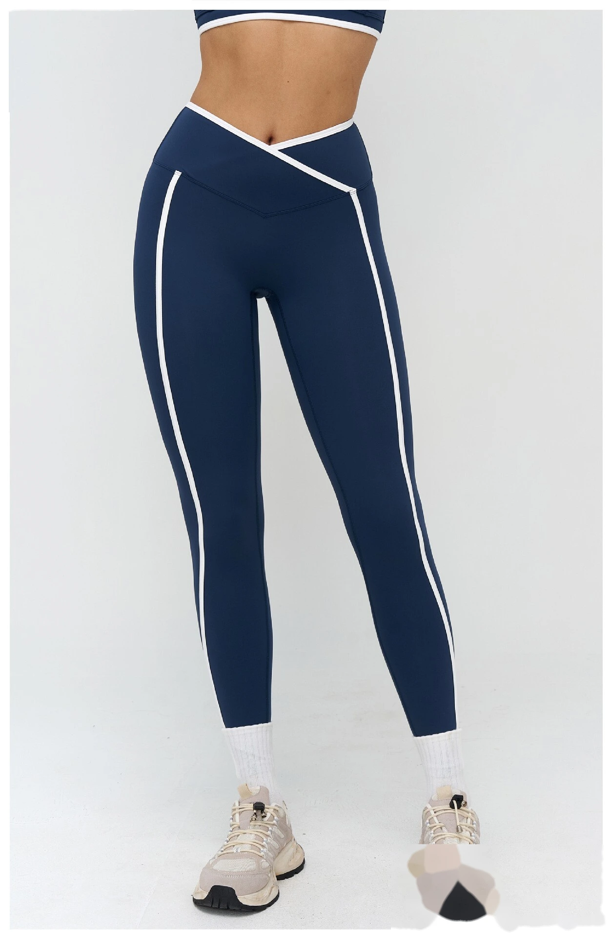Custom Cross Waist Yoga Pants - Women's Buttery Soft Color Block Tight Running Fitness Leggings detail