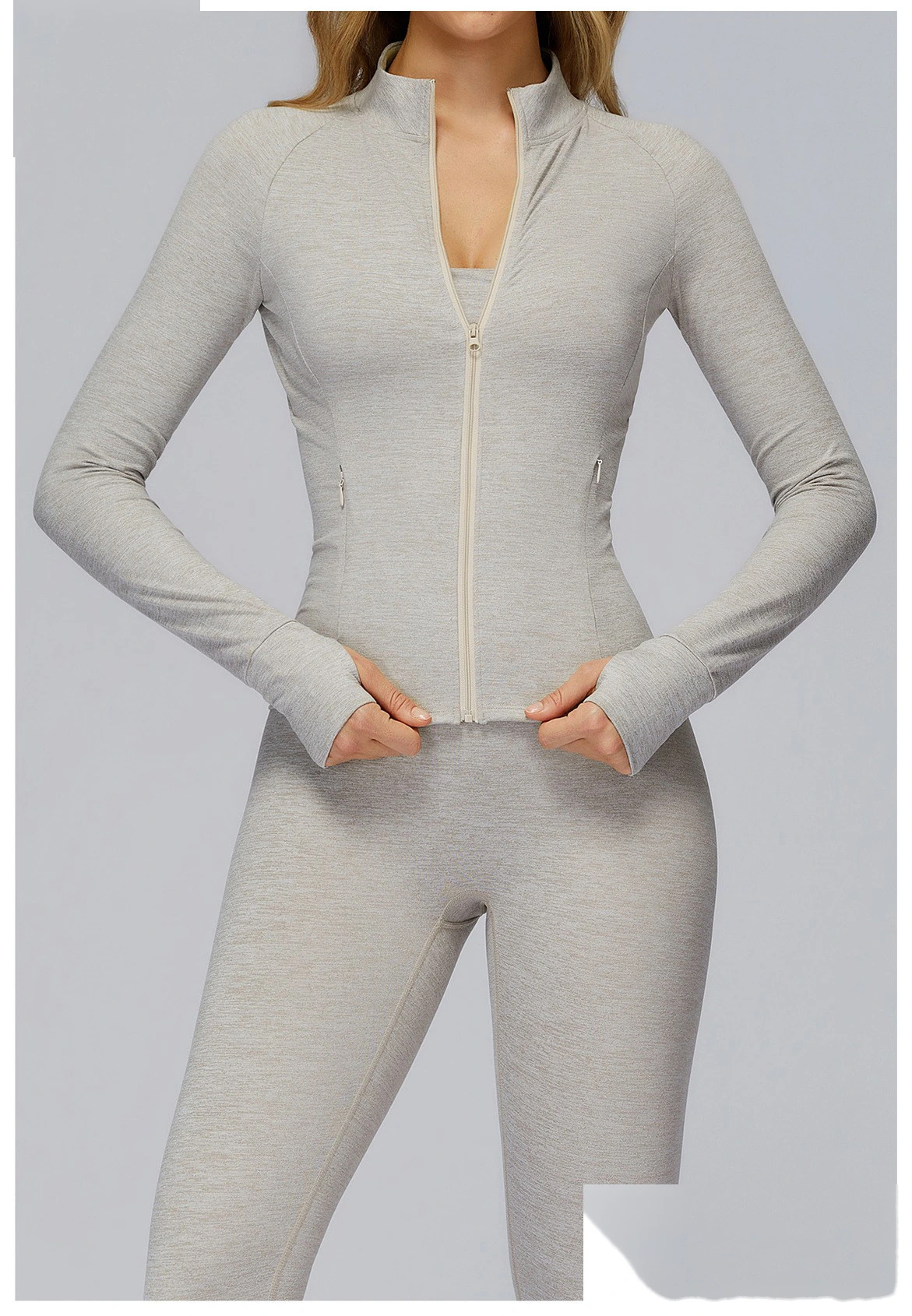 Customized long sleeve jacket zipper pocket quick-drying tight top outdoor sports running fitness jacket detail