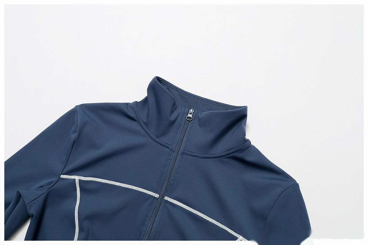 Custom contrast sanding yoga jacket zipper windproof slim coat outdoor sports running fitness clothes women detail