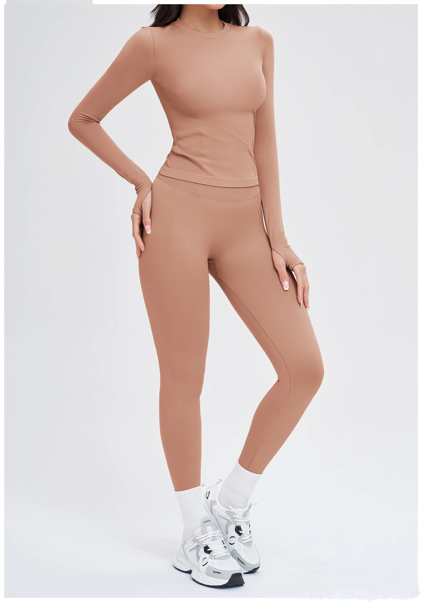 Custom Seamless Yoga Long Sleeve - Women's Crew Neck Tight High-Stretch Running Fitness T-Shirt detail