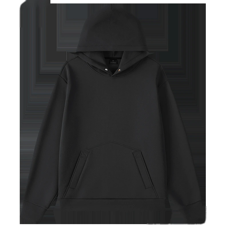 Fall/winter pullover sports hooded sweater solid color pocket loose long sleeve leisure trend air layer sweater detail