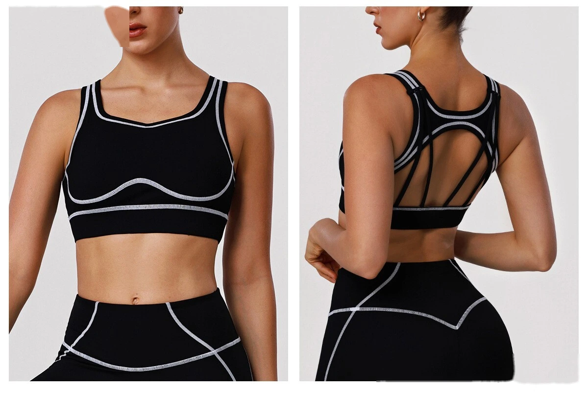 Custom Color Block Yoga Sports Bra - Shockproof Cutout Open Back Padded Workout Tank Top detail