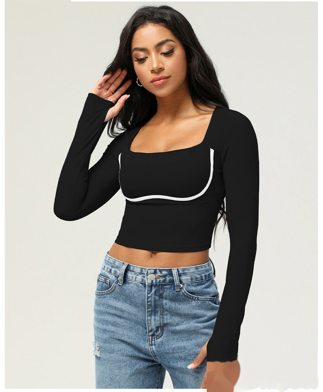 Customized sports long-sleeved T-shirt women slim fitness yoga clothes tops women with chest pads detail