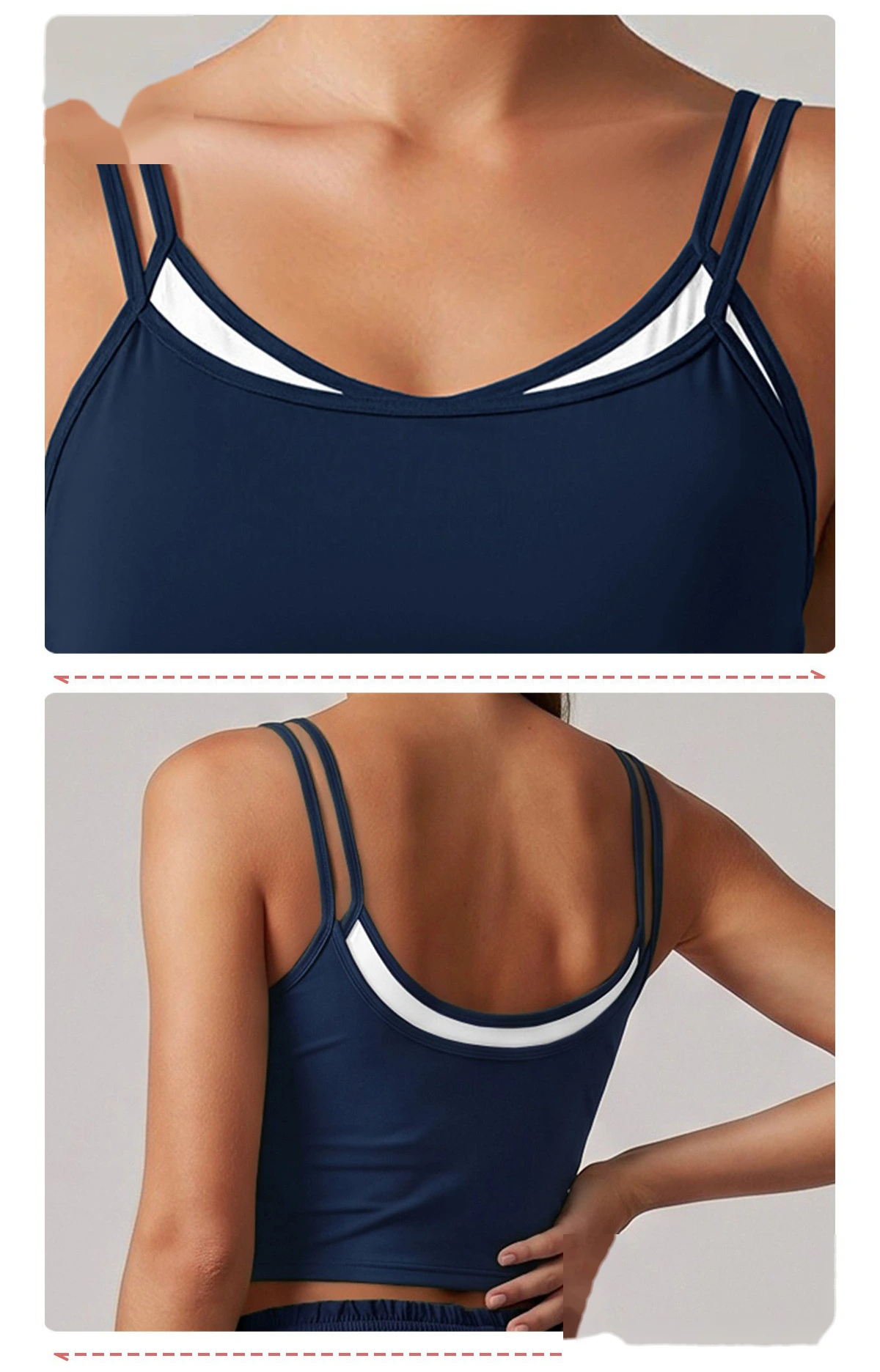 Women U Shape Beauty Back Sleeveless Vest, Padded Sports Top + Yoga Pants Set, Stretch Fitness Outfit for Gym detail