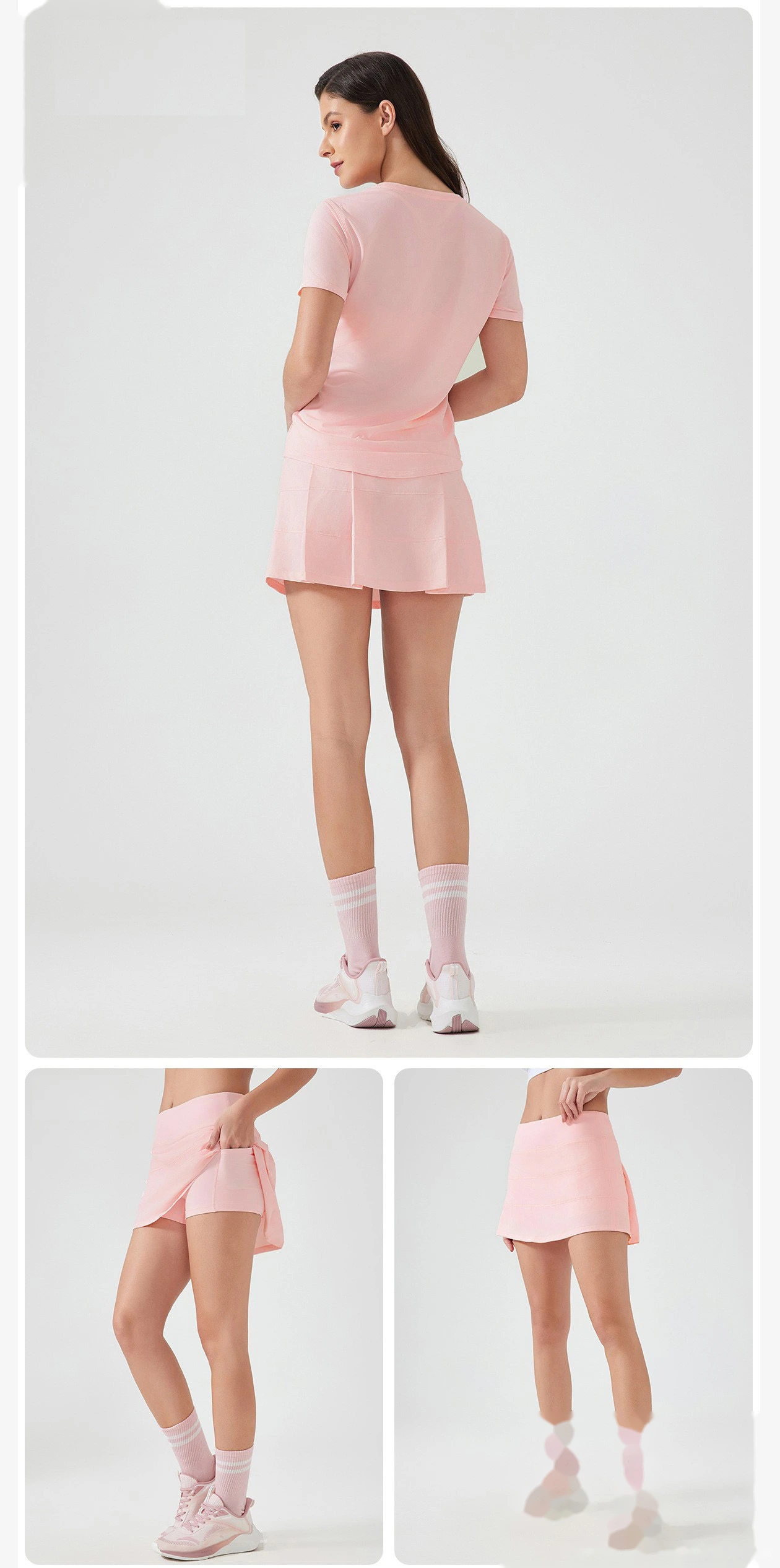 Custom sports skirt women's back waist pocket breathable tennis skirt fake two-piece yoga fitness skirt detail