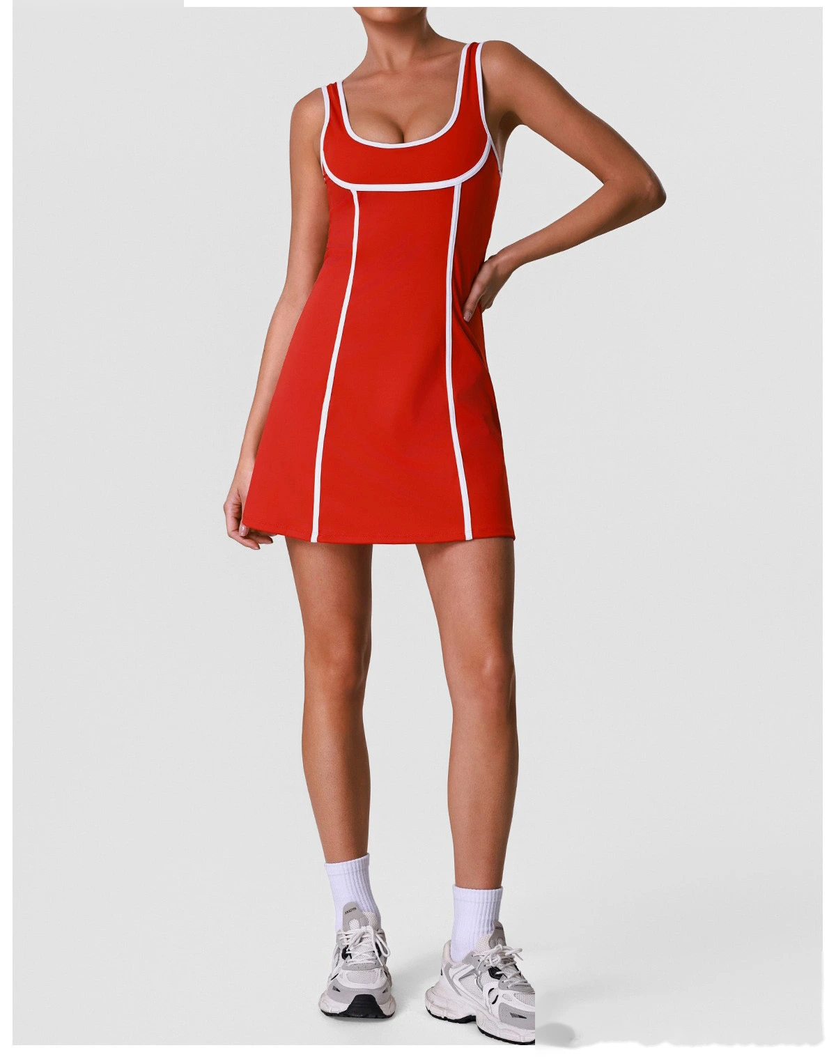 Custom Women’s Slim Fit Halter Tennis Skort Romper Backless Beauty Back Yoga Workout Dress detail