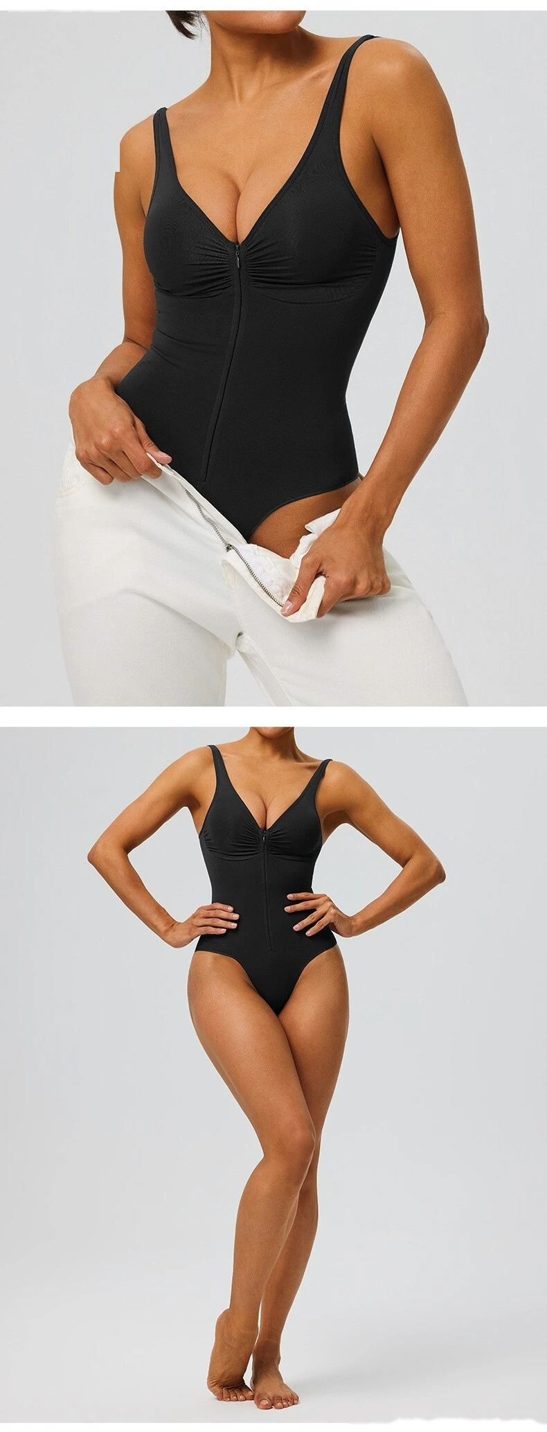 Seamless Zipper Up One Piece Shapewear Strong Compression Tummy Control Body Shaper detail