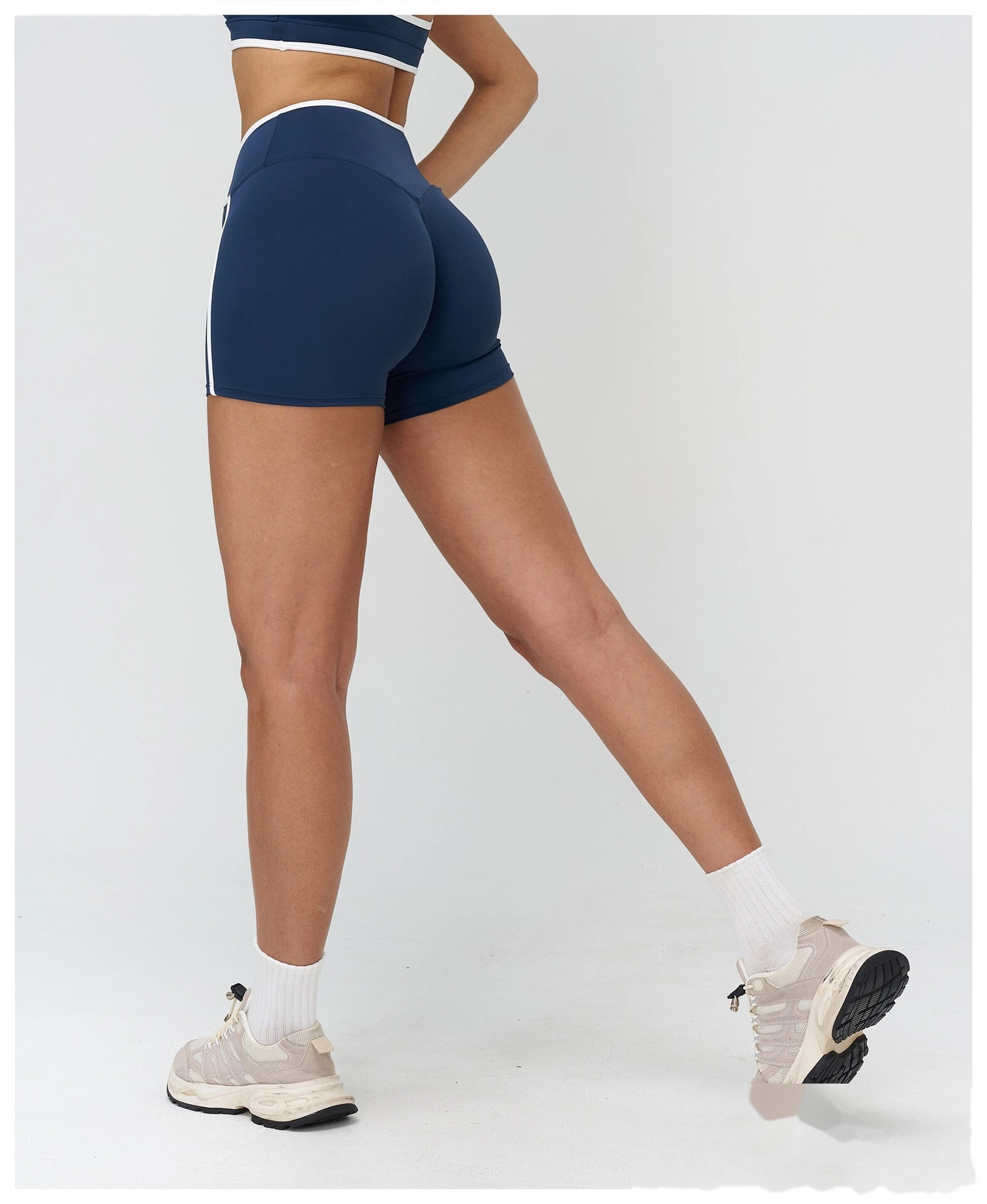 Custom Color Block Tight Workout Shorts - Buttery Soft Cross Waist Yoga Running Shorts detail