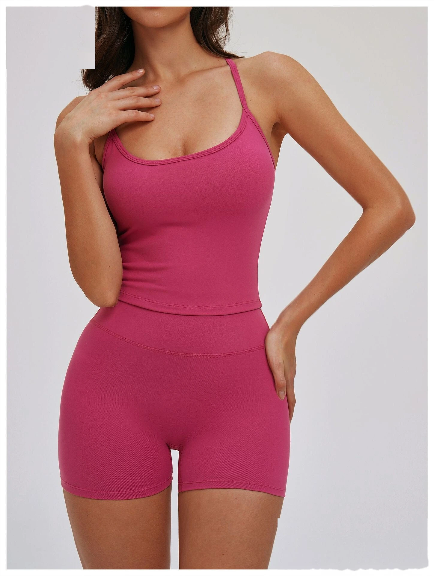 Custom Women's Fitted Yoga Tank Top Casual Versatile Thin Double Strap Sports Bra for Running Workout detail