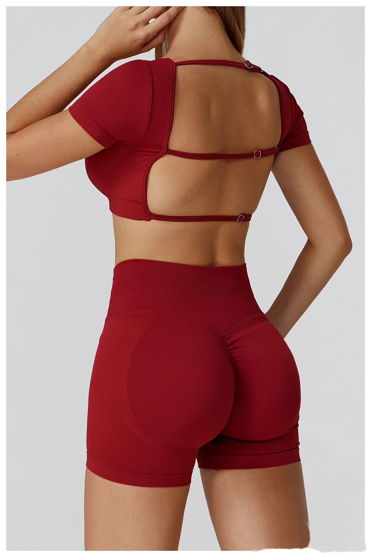 Customized seamless yoga clothes women's hollow back slim short-sleeved sports tops detail