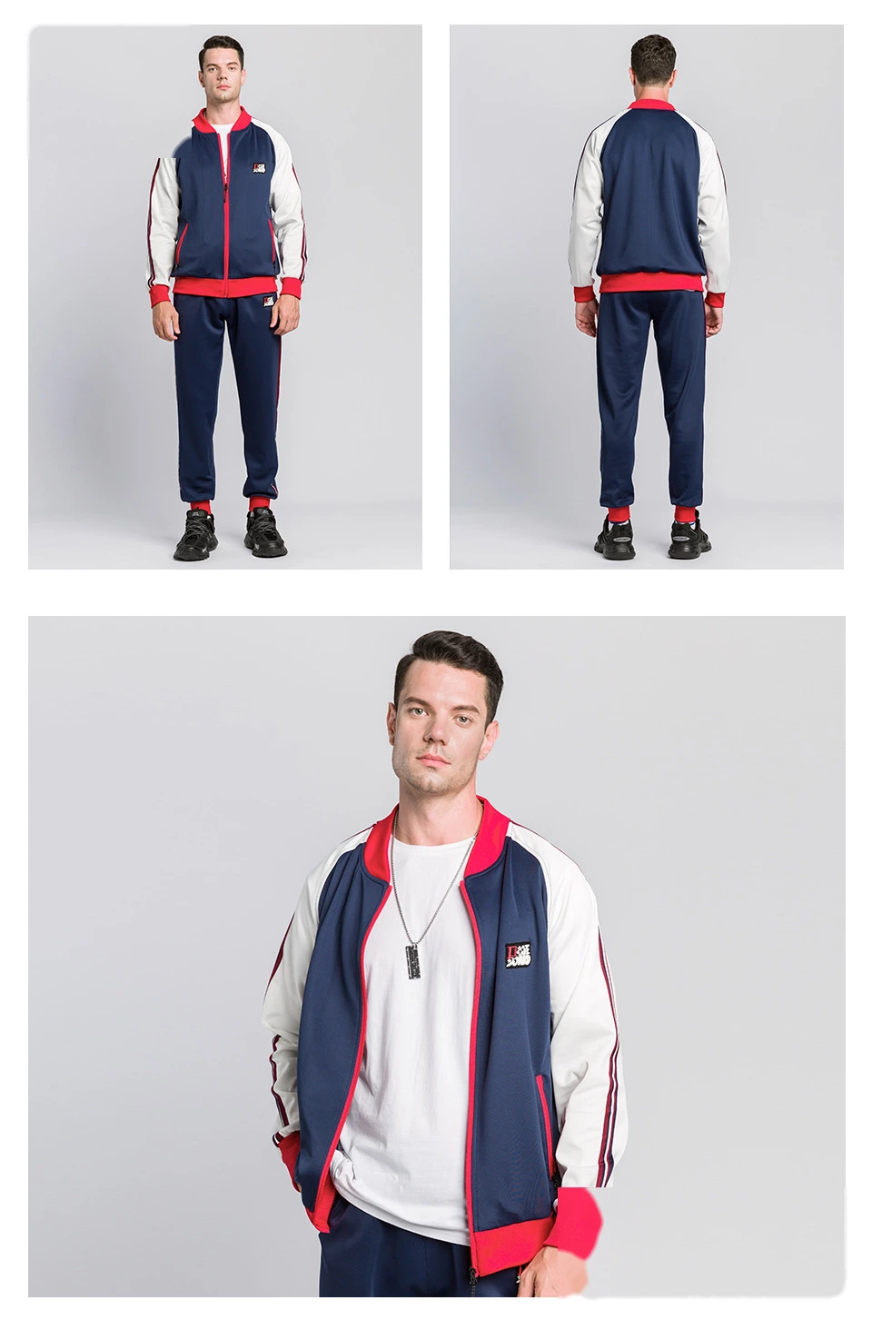 Mens sports jackets full zip color block stripe sweatshirts detail