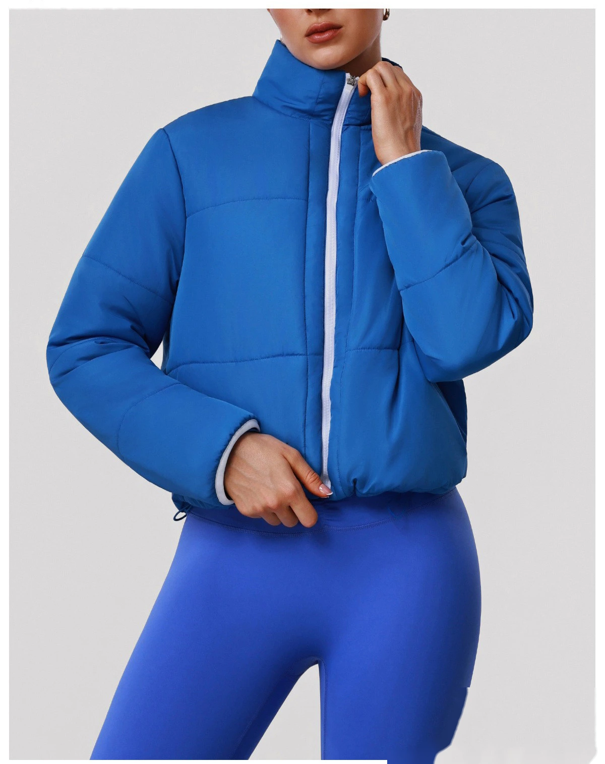 Women's Customizable Slim-Fit Winter Cotton Jacket - Thick Windproof Outdoor Sports Coat with Zipper for Running detail