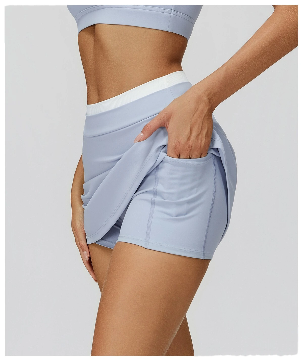 Customizable Naked-Feel Athletic Skirt | Women's Contrast High-Waist Ribbed, Fake Two-Piece, Anti-Slip detail