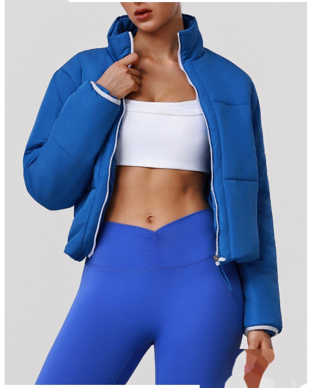 Women's Customizable Slim-Fit Winter Cotton Jacket - Thick Windproof Outdoor Sports Coat with Zipper for Running detail