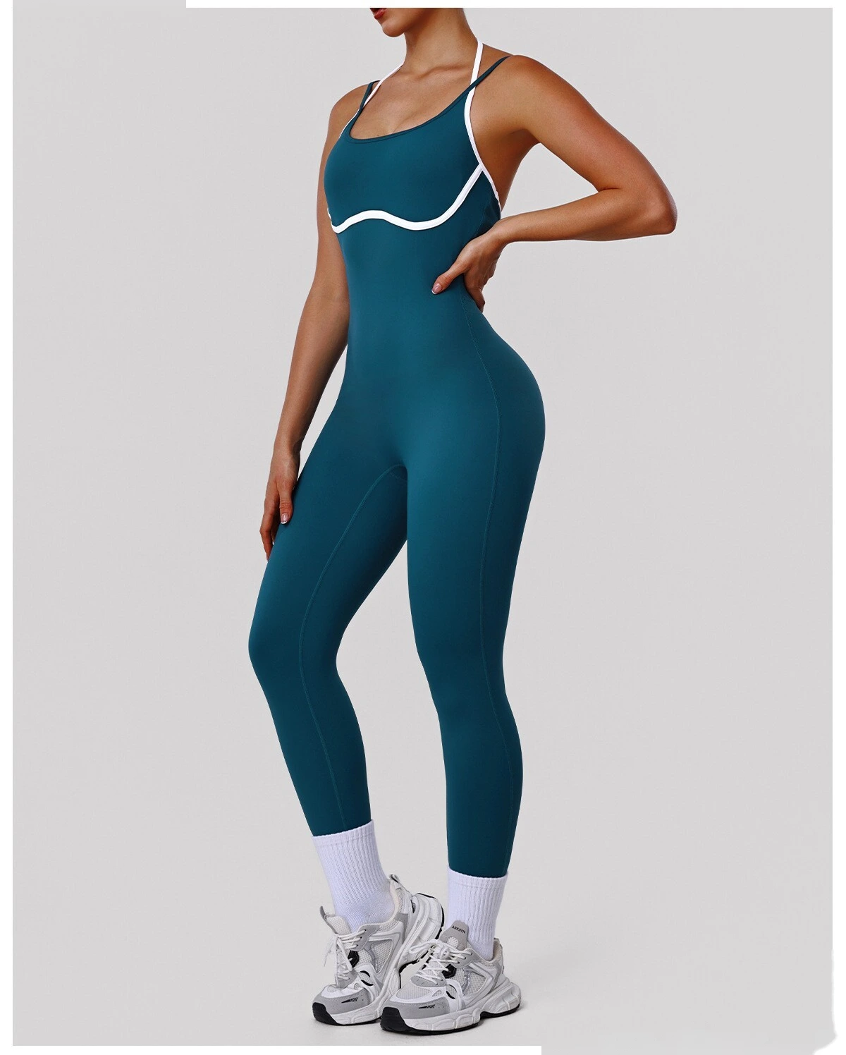 Bulk Custom Slim Fit Sports Bodysuit - Women's Thin-Strap Open Back Yoga Running Fitness Leotard detail