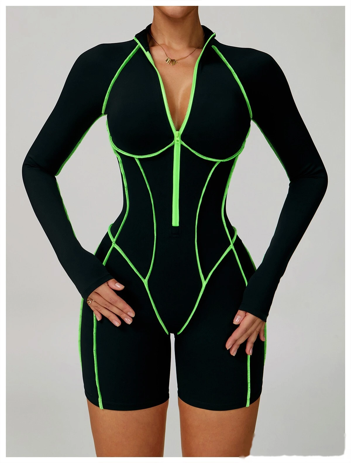 Customized contrast yoga jumpsuit hollow back tight fitness suit high-intensity sports jumpsuit detail