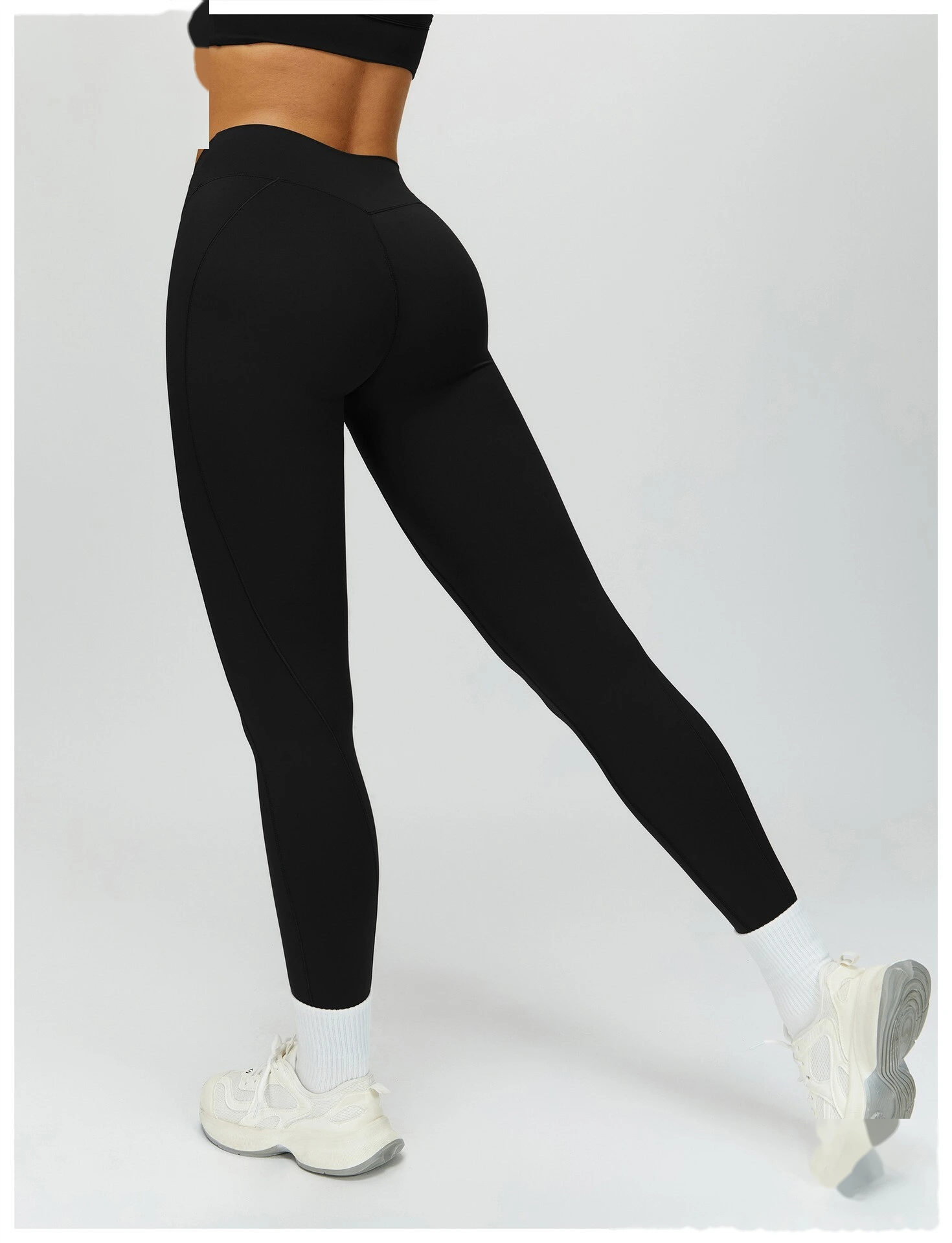 Custom Women’s Naked-Feel Running Leggings - Cross High-Waisted Ruched Tight Yoga Fitness Pants detail