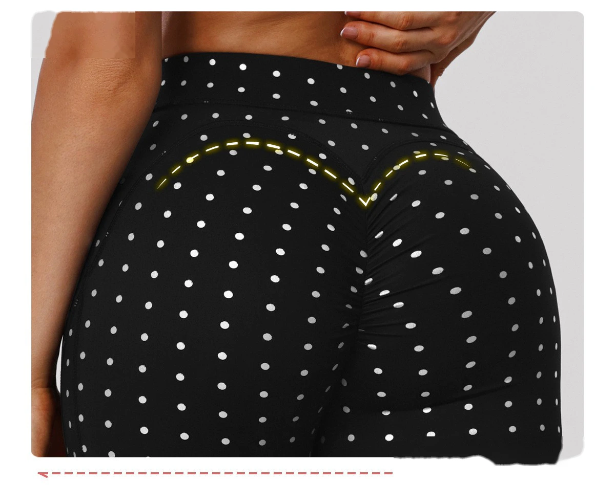 Bulk Custom Polka Dot Yoga Leggings - Women's High-Waisted Cross Cutout Butt-Lifting Sports Pants detail