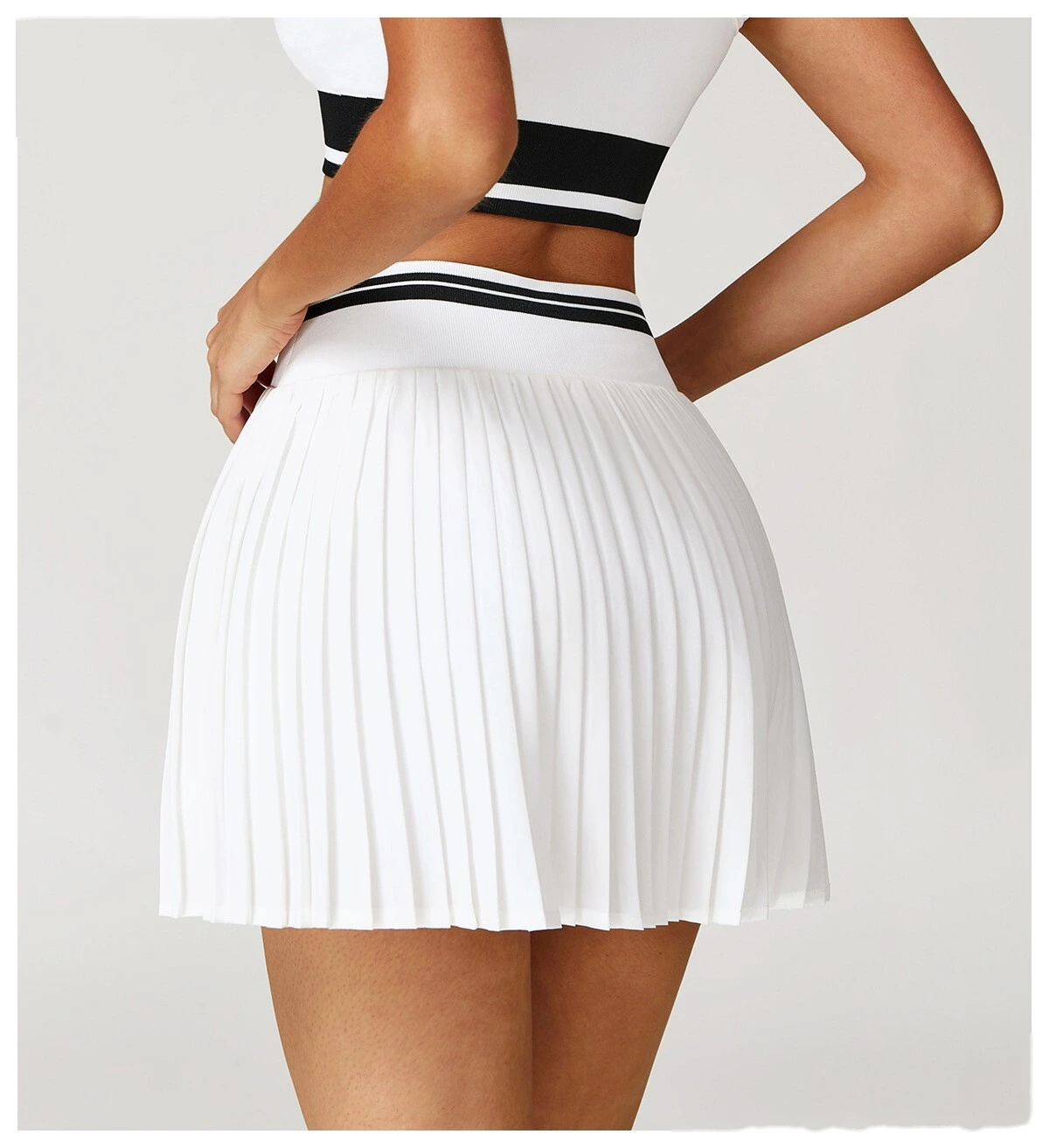 Customized contrast pleated skirt high waist A-shaped fitness skirt anti-exposure tennis skirt detail