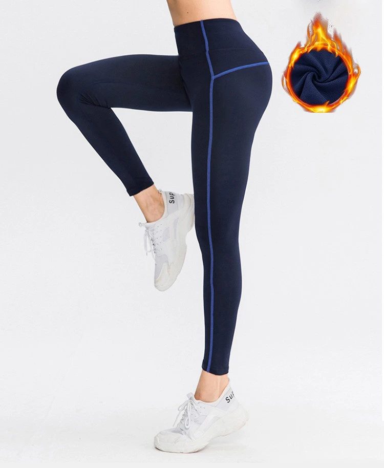 Customized autumn and winter ladies plus velvet sports pants running yoga fitness pants high waist tights detail