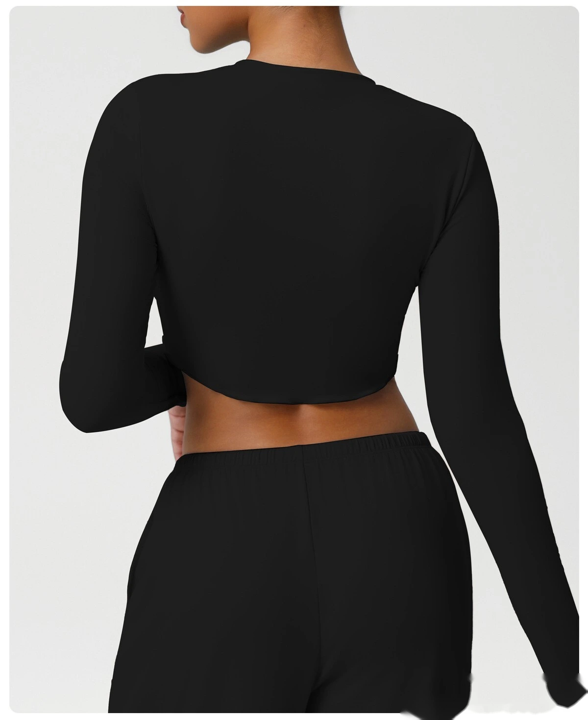 Customize the new yoga fitness suit skin-friendly breathable short slim slimming sports long sleeve T-shirt. detail