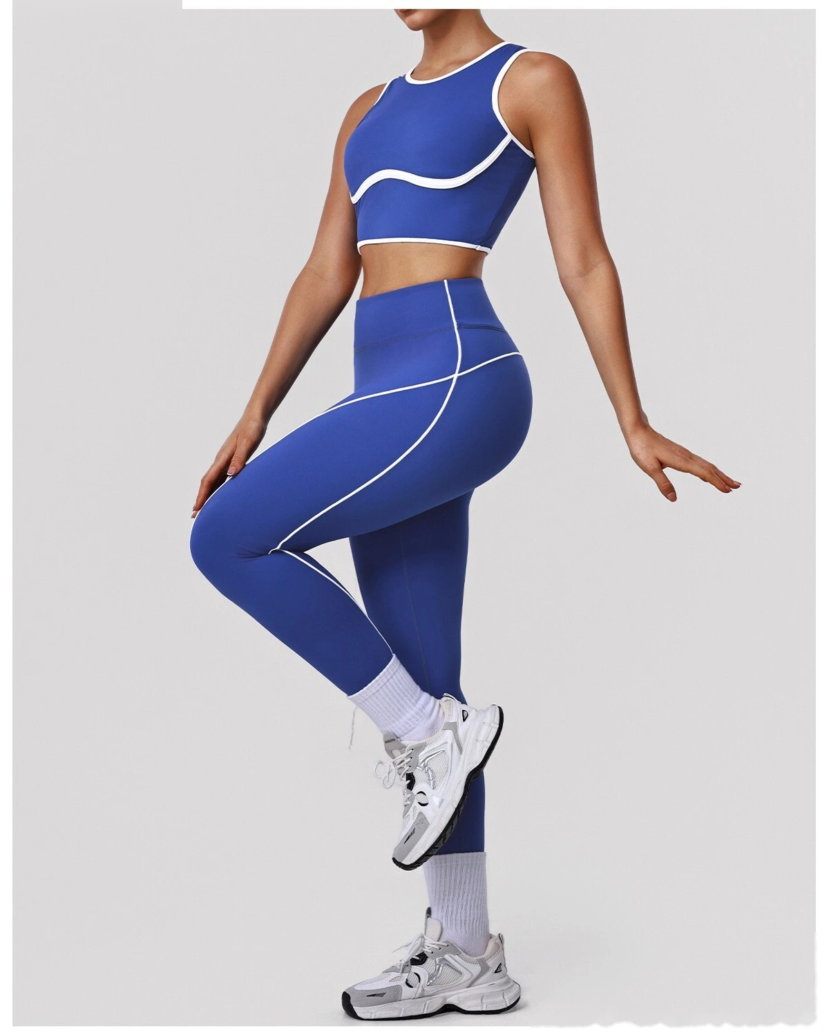 Custom Color Block Nude Feel Yoga Set - Women's High-Waisted High-Stretch Leggings for Gym Running Fitness detail