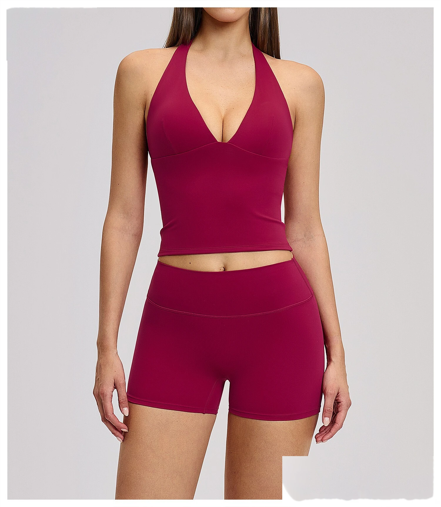 Women’s Custom Yoga Tank Top with Built-in Bra Pad Halter Backless High Stretch Yoga Set detail