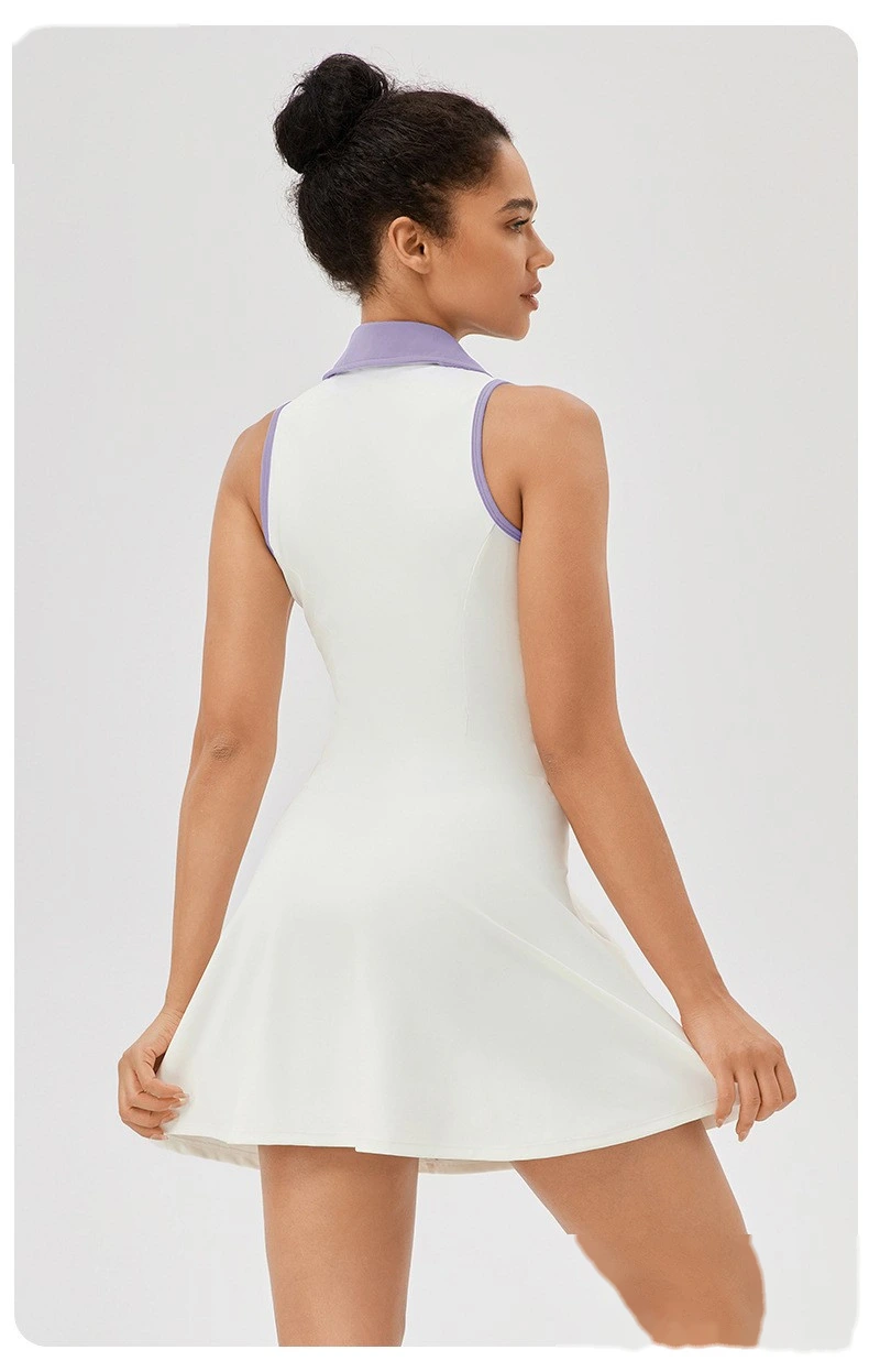 Custom lapel tennis skirt women's quick-drying breathable waist contrast sports leisure fitness dress detail