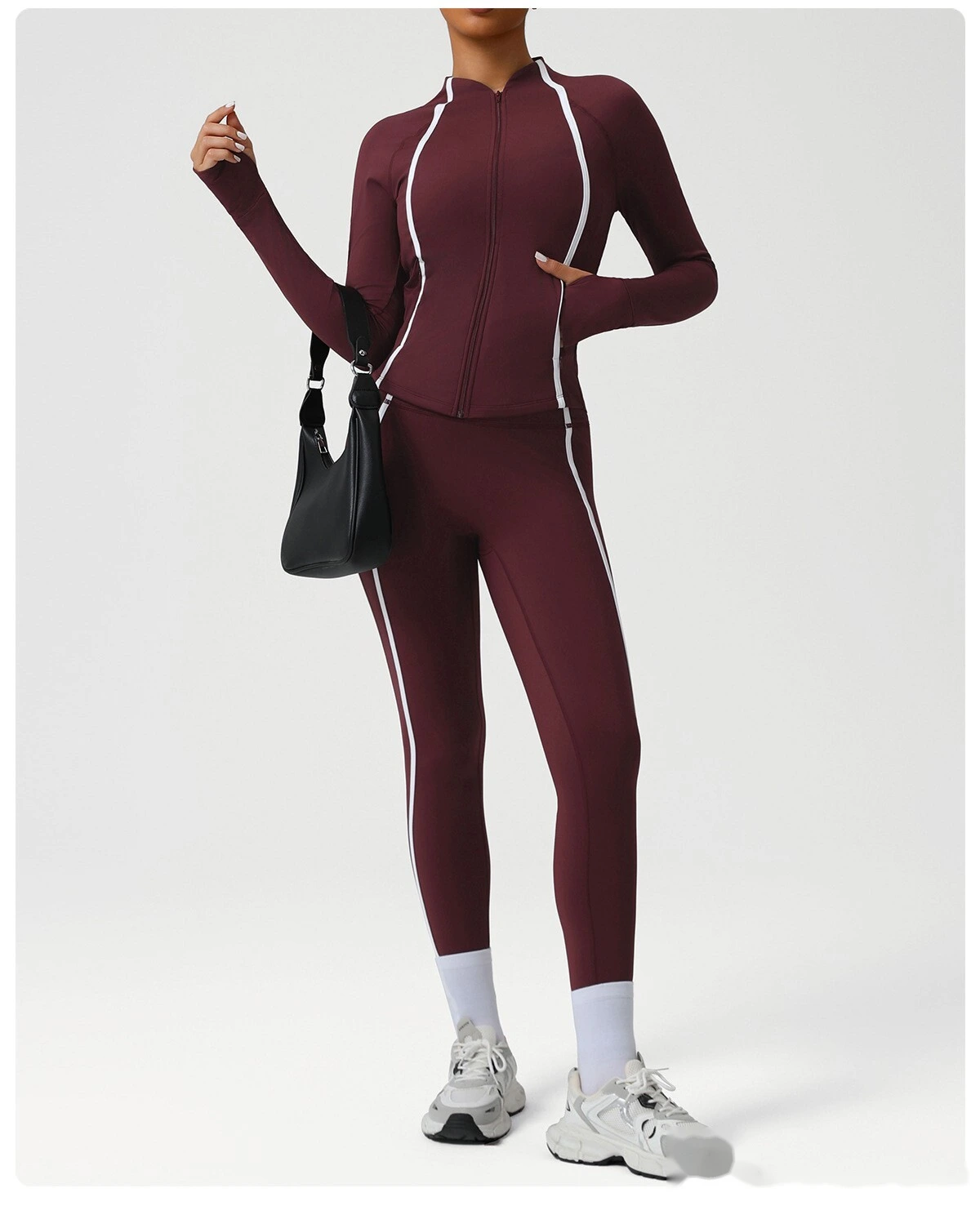Custom autumn and winter sports yoga clothing jacket zipper cardigan jacket high elastic training fitness jacket detail