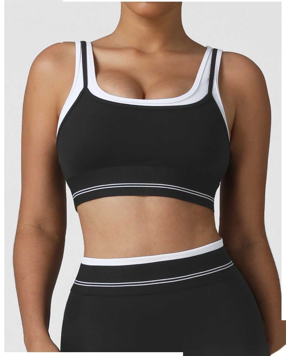 Women's High-Elastic Padded Sports Bra - Customizable 2-in-1 Color Block Yoga Bra, Fitness Workout Tank Top detail