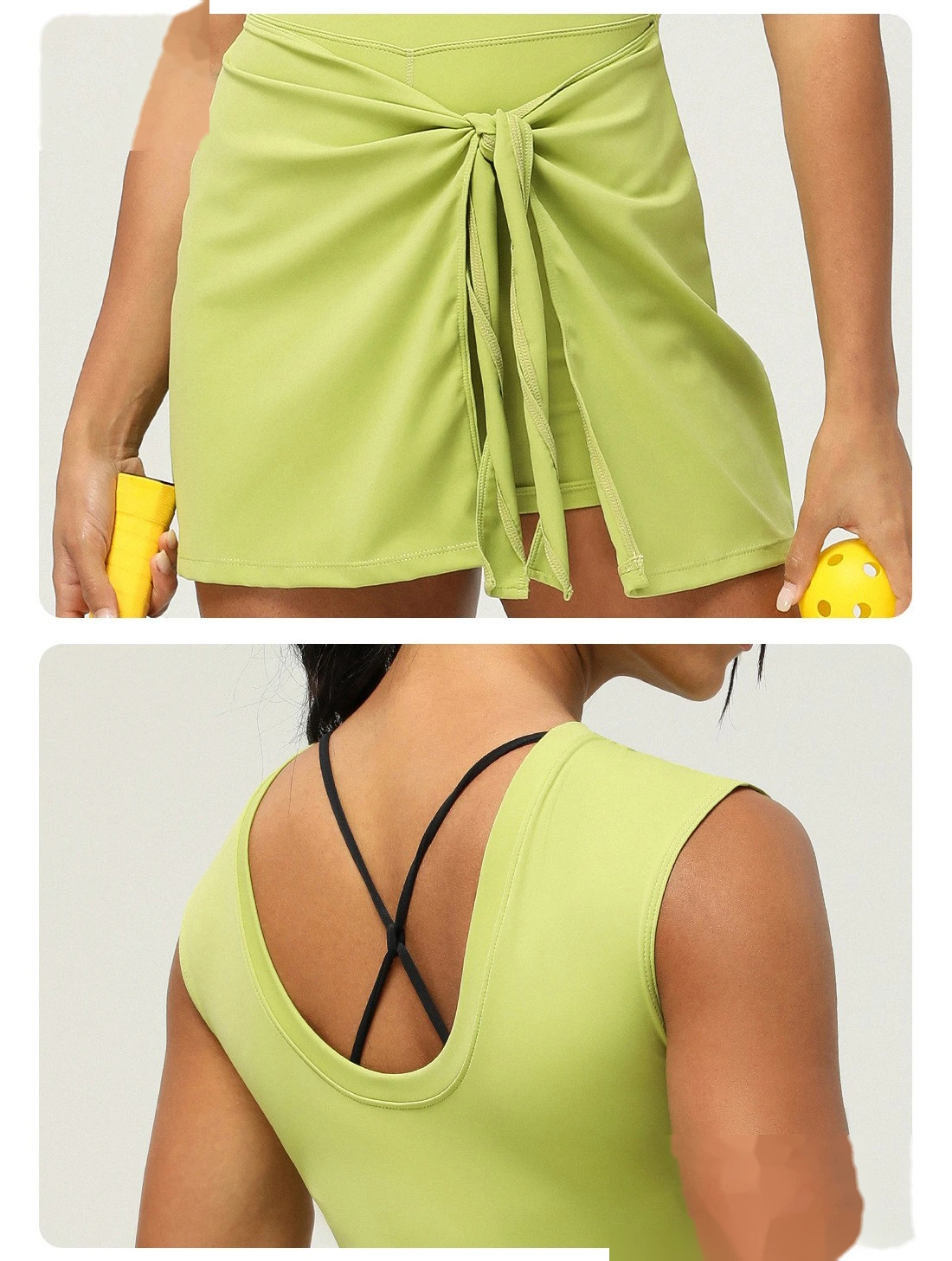 Custom-made fake two-piece tight-fitting sports slimming strap fitness back yoga women's tennis skirt detail