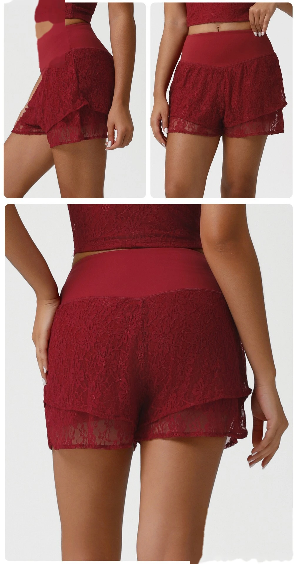 Customized lace double-layer sports shorts anti-exposure belt bottoming shorts outdoor tennis shorts detail